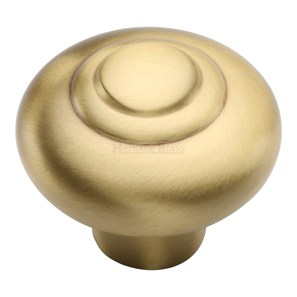 C3985 38-SB • 38 x 16 x 32mm • Satin Brass • Heritage Brass Ringed Bun Cabinet Knob